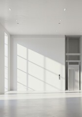 Modern White Interior Photo Showing an Elevator with Bright Light and Minimal Design