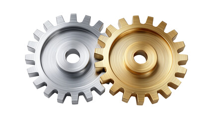 Interlocking silver and gold gears representing business partnership