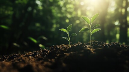 New Life: Two Seedlings Emerging in Sunlight