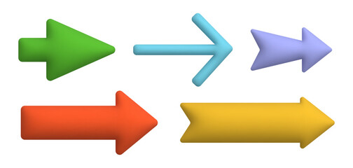Trendy 3d colorful arrows set. Realistic pointing arrow icon collection