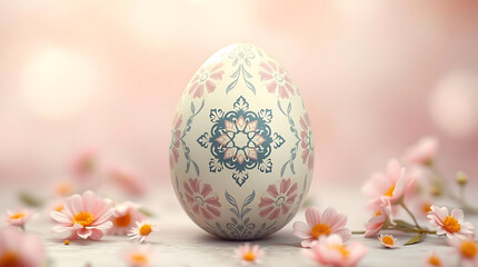 Fototapeta premium Decorated Easter Egg with Pink Flowers