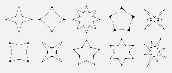 Thin line aesthetic star icon set. Twinkle and bursts forms
