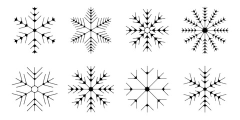 Thin line aesthetic snowflake icon set. Modern brutalist design