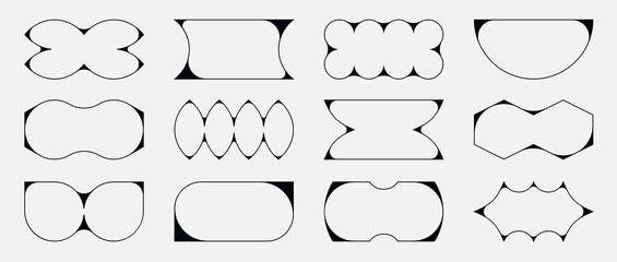 Fototapeta premium Abstract geometric shapes collection. Modern brutal graphic elements with thin line aesthetic