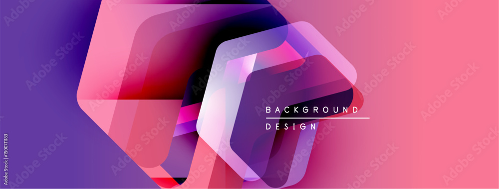 Poster abstract geometric shapes overlap, creating vibrant pink, purple hues. modern design elements sugges