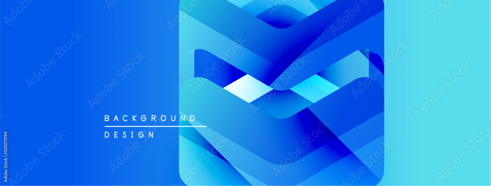 Poster abstract blue design features layered shapes, gradients. text reads background design. modern, vibra