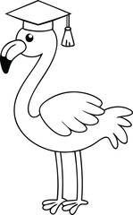 Flamingo wearing a graduation cap  high quality vector illustration, flamingo wearing a graduation cap silhouette vector, flamingo wearing a graduation cap line art vector icon design