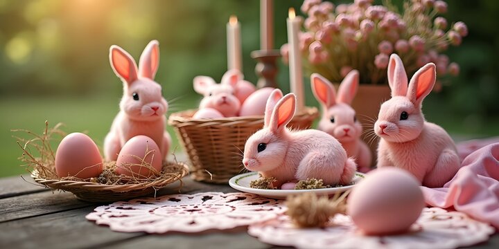 Elegant Outdoor Easter picnic scene with Vibrant energetic celebration atmosphere using Editorial magazine styling techniques for authentic seasonal storytelling and visual impact