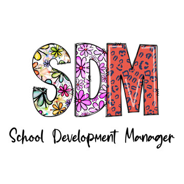 Colorful School Development Manager Acronym Design with Flowers and Leopard Print