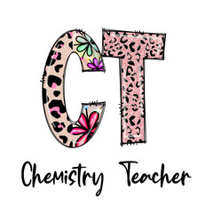 CT Chemistry Teacher Design with Leopard Print and Flowers