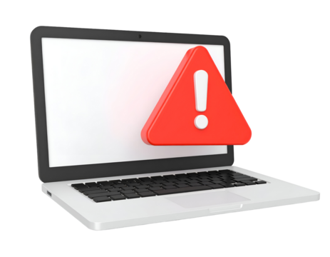Red warning triangle on laptop screen indicating an error