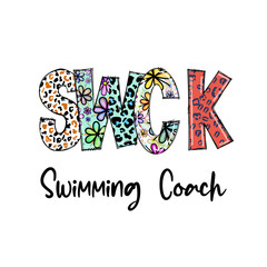 SWCK Swimming Coach - Colorful Design with Leopard & Floral Patterns