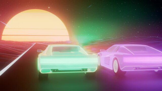 Car Racing Retro Video Game Arcade y2k stream overlay - Retrowave 3D Loop Animation