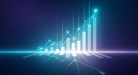 Glowing white line chart with a futuristic background