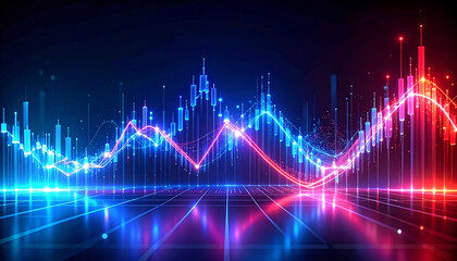 Financial Data Visualization: A dynamic digital representation of stock market trends, illuminating the complexities of financial data with a vibrant display of graphs and charts.