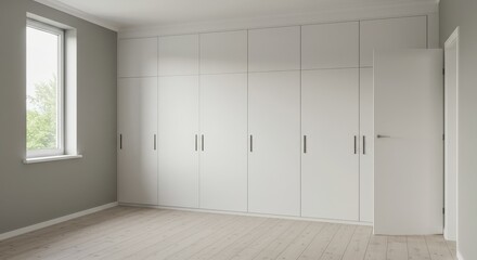 Obraz premium Modern White Interior Photo Of Empty Room With White Door And Minimalist Design