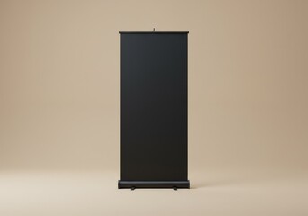 Photo of a Black Roll Up Banner Stand on Beige Background Template