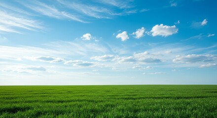 Obraz premium Photo Of A Bright Green Field Under A Vibrant Blue Sky With White Clouds