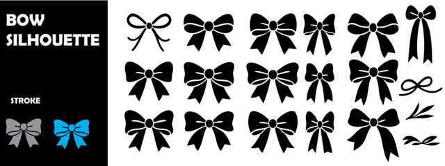 Naklejka premium Bow Silhouette Vector Set – Ribbon, Archery, and Decorative Bow Collection