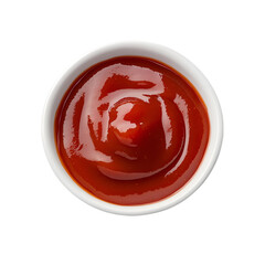 Ketchup in a white bowl on black background
