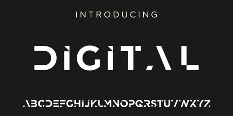 Creative Logo Modern alphabet. abstract digital tech font. Typography technology, electronic, movie, digital, music, future, logo creative font. vector illustration