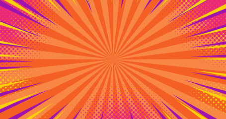 Abstract orange pink red magenta purple comic book pattern. Cartoon speed dynamic lines. Children design style. Dynamic retro pop art texture. Moving on round. Sunny summer kid funny banner. Bright BG