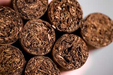 Cuban cigars close up and cigarette with smoke and concept of cigarettes 