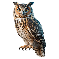 Realistic Owl Perched with Detailed Feathers Isolated on White Background