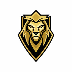 Clean Line Lion Head Logo in Gold vector illustration
