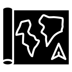 Map Scroll - Glyph Black Fill Silhouette Icon - Scroll or parchment-style map for classic or vintage geography themes