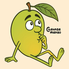Cartoon chaunsa mango character sitting and contemplating vector illustration