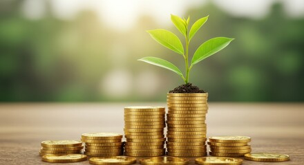 Plants and Coins: Financial Growth and Investment - Growing wealth, financial success, investment returns, plant symbolizing growth, coins representing money