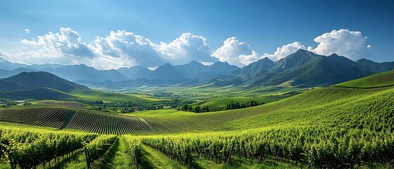 Fototapeta premium Vineyard valley mountain landscape