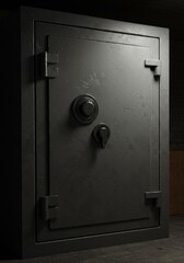 Photo of a Heavy Steel Safe with a Black Dial and Closed Door