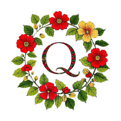 Floral Alphabet Letter Q Wreath Design