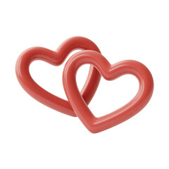Intertwined Glossy Red Hearts Isolated on White Background