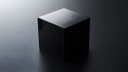 Dark, glossy cube on a dark surface.