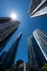 Modern high-rises pierce a vibrant sky