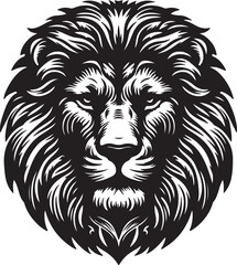 Obraz premium A detailed black and white illustration of a lion's head with a majestic mane