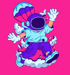Casual Astronaut Skydiving Character, for Urban Streetwear T-shirt and Poster Art Design