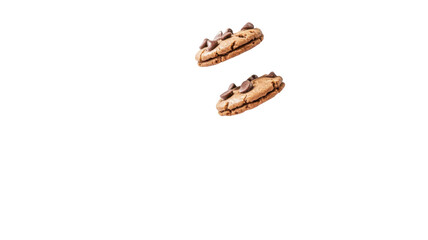 Title: Falling Chocolate Chip Cookies on White Background