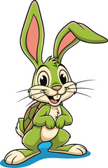 cartoon rabbit, green ears, large eyes, white fur, cute expression, animal character, digital illustration, 3D, whimsical, vibrant colors
