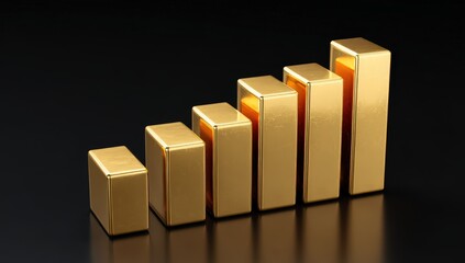 Gold bars arranged in a rising graph formation.