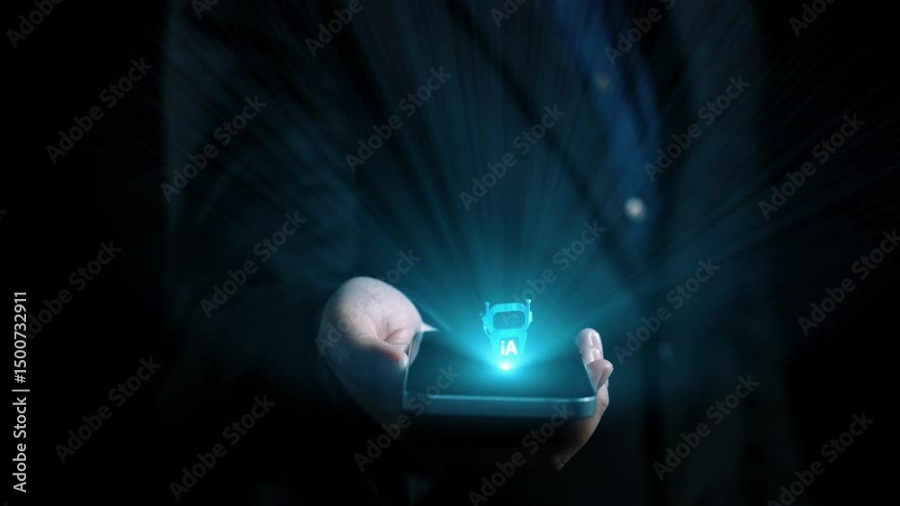 Poster human interact with ai artificial intelligence virtual assistant chatbot in concept of ai artificial