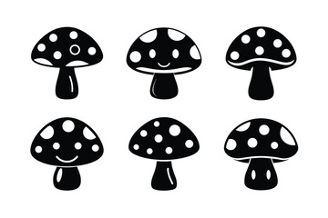 minimalist black and white mushroom vector icons