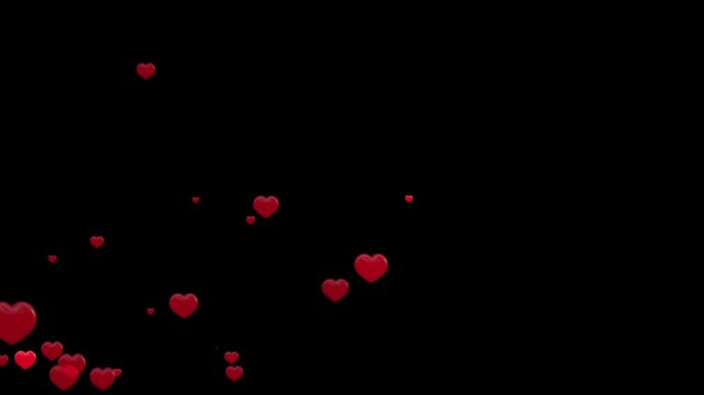 Happy Valentines day Red hearts frame flying on black screen animation. 4K Social media Live style animated heart on black screen. Social media love icon isolated on black chroma key screen.