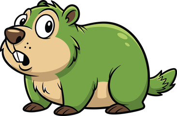 A cute and friendly cartoon bear, green in color, with big expressive eyes and a round, cuddly body. The bear is sitting and has a cheerful, playful expression.
