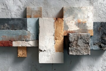 Abstract geometric concrete and plaster texture overlay with neutral tones for modern product packaging, architectural visualization, and minimalist brand identity designs. Subtle shadow depth.
