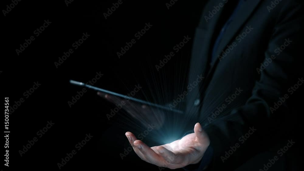 Poster human interact with ai artificial intelligence brain processor in concept of ai artificial intellige