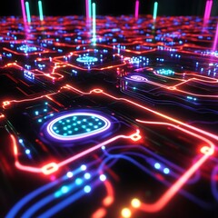 Obraz premium Interactive wallpaper with glowing circuit paths